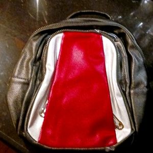 Black red and white backpack